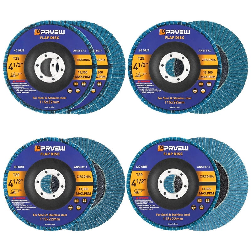 PRVEW Flap Discs 4 1/2 Inch, 5-Pack 4.5" x 7/8" T29 Premium Zirconia Abrasive Grinding Wheels, 40/60/80/120 Assorted Grits Flap Sanding Disc for Metal,Stainless Steel - Image 1
